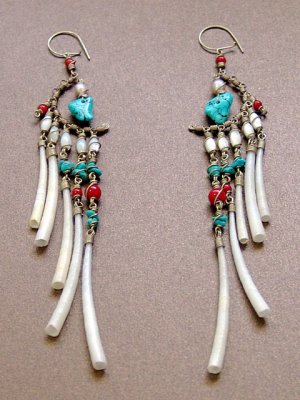 Exquisite Handmade Chandelier Tribal Beads & Shells Silver Hoop Earrings