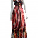 SATIN V-NECK SMOCKED WAIST PRINTED LONG MAXI DRESS