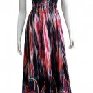 SATIN V-NECK SMOCKED WAIST PRINTED LONG MAXI DRESS