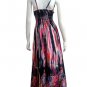 SATIN V-NECK SMOCKED WAIST PRINTED LONG MAXI DRESS