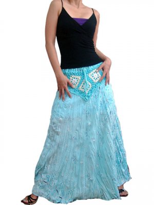 SKY BLUE DRAGONFLY FLORAL CROCHET COTTON LONG SKIRT/TUBE DRESS
