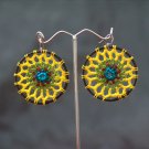 Black/Yellow Round Handmade Crochet Hoop Gypsy Boho Hippie Earrings