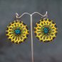 Black/Yellow Round Handmade Crochet Hoop Gypsy Boho Hippie Earrings