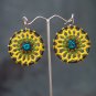 Black/Yellow Round Handmade Crochet Hoop Gypsy Boho Hippie Earrings