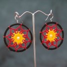 Black/Red Round Handmade Crochet Hoop Gypsy Boho Hippie Earrings
