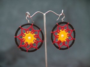 Black/Red Round Handmade Crochet Hoop Gypsy Boho Hippie Earrings