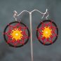 Black/Red Round Handmade Crochet Hoop Gypsy Boho Hippie Earrings