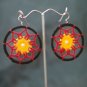Black/Red Round Handmade Crochet Hoop Gypsy Boho Hippie Earrings