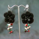 Black Floral Handmade Crochet Beaded Hoop Gypsy Boho Hippie Earrings