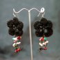 Black Floral Handmade Crochet Beaded Hoop Gypsy Boho Hippie Earrings