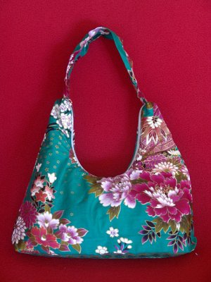 TURQUOISE GREEN SMALL BOHO SAKURA FLORAL SHOULDER HANDBAG PURSE