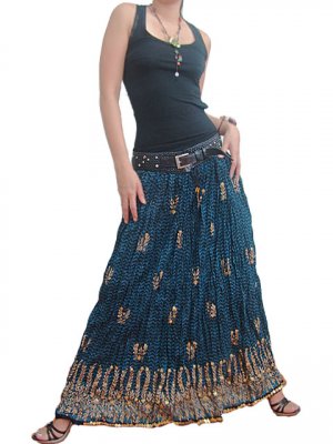 BLACK GYPSY BOHO FLORAL SEQUINS LONG SKIRT/TUBE DRESS