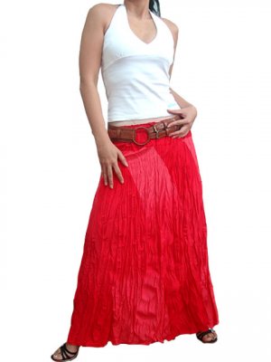 HOT RED GYPSY RESORT CRINKLED LONG SKIRT/TUBE DRESS