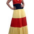 Celebrity Style Ruffles V-neck Colour Block Halter Low Back Maxi Dress
