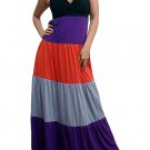 Celebrity Style Ruffles V-neck Colour Block Halter Low Back Maxi Dress