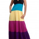 Celebrity Style Ruffles V-neck Colour Block Halter Low Back Maxi Dress