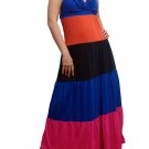 Celebrity Style Ruffles V-neck Colour Block Halter Low Back Maxi Dress