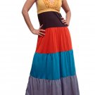 Celebrity Style Ruffles V-neck Colour Block Halter Low Back Maxi Dress