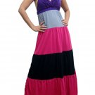 Celebrity Style Ruffles V-neck Colour Block Halter Low Back Maxi Dress
