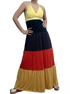 Celebrity Style Ruffles V-neck Colour Block Halter Low Back Maxi Dress