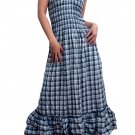 In Style Black Smocked Checks Prints Halter/Tube Maxi Dress