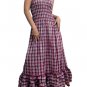 In Style Red Smocked Checks Prints Halter/Tube Maxi Dress