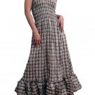 In Style Brown Smocked Checks Prints Halter/Tube Maxi Dress