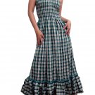 In Style Green Smocked Checks Prints Halter/Tube Maxi Dress