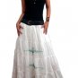 White 4-tiered Boho Light Blue Floral Embroidery Cotton Drawstring Long Skirt / Tube Dress