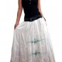 White 4-tiered Boho Light Blue Floral Embroidery Cotton Drawstring Long Skirt / Tube Dress