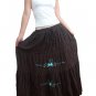 Brown 4-tiered Boho Light Blue Floral Embroidery Cotton Drawstring Long Skirt / Tube Dress