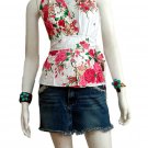 White Cotton Floral V-neck Ruffles Wrap Halter Top / Blouse