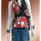 Black Cotton Floral V-neck Ruffles Wrap Halter Top / Blouse