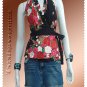 Black Cotton Floral V-neck Ruffles Wrap Halter Top / Blouse