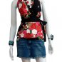 Black Cotton Floral V-neck Ruffles Wrap Halter Top / Blouse