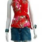 Red Cotton Floral V-neck Ruffles Wrap Halter Top / Blouse