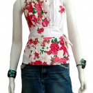 White Cotton Floral V-neck Ruffles Wrap Halter Top / Blouse