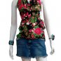 Black Cotton Floral V-neck Ruffles Wrap Halter Top / Blouse