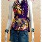 Purple Cotton Floral V-neck Ruffles Wrap Halter Top / Blouse