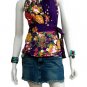 Purple Cotton Floral V-neck Ruffles Wrap Halter Top / Blouse