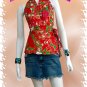 Red Cotton Floral V-neck Ruffles Wrap Halter Top / Blouse