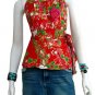 Red Cotton Floral V-neck Ruffles Wrap Halter Top / Blouse