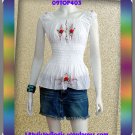 WHITE SMOCKED RED FLORAL OFF SHOULDER BABYDOLL BLOUSE