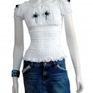 WHITE SMOCKED BLACK FLORAL OFF SHOULDER TOP BLOUSE