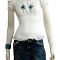 WHITE SMOCKED BLUE FLORAL OFF SHOULDER TOP BLOUSE