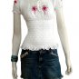 WHITE SMOCKED PINK FLORAL OFF SHOULDER TOP BLOUSE