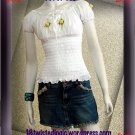 WHITE SMOCKED YELLOW FLORAL OFF SHOULDER TOP BLOUSE