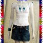 WHITE SMOCKED TURQ BLUE FLORAL OFF SHOULDER TOP BLOUSE