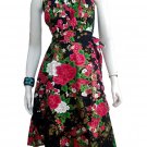 BLACK RUFFLES V-NECK FLORAL HALTER WEDDING WRAP DRESS