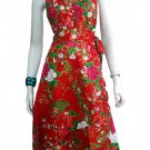 RED RUFFLES V-NECK FLORAL HALTER WEDDING WRAP DRESS